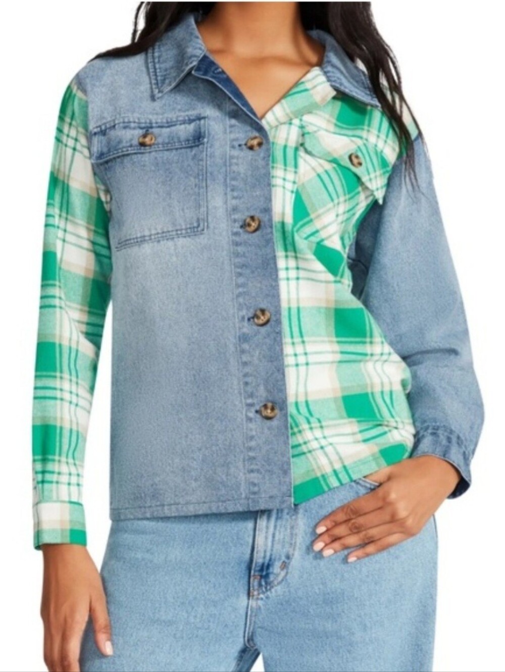 Steve Madden Denim Flannel Block Shirt Shacket Jacket. Medium